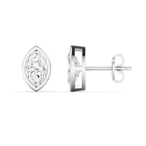 14 Karat Bezel Set Marquise Cut Lab Grown Diamond Studs (1.00 Total Carat Weight F+Color - VS+Clarity)