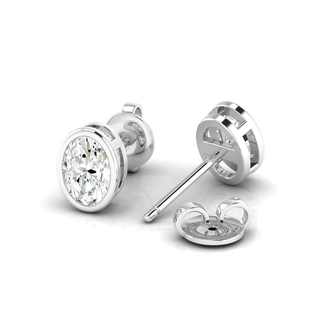 Lab Grown Bezel Set Oval Diamond Studs (F+Color - VS+ Clarity)