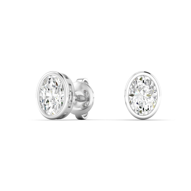 Lab Grown Bezel Set Oval Diamond Studs (F+Color - VS+ Clarity)
