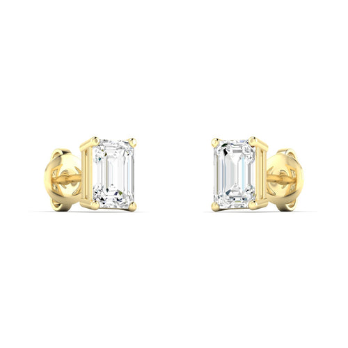 14 Karat Lab Grown Emerald-Cut 4 Prong Diamond Earrings( F+Color-VS+Clarity)