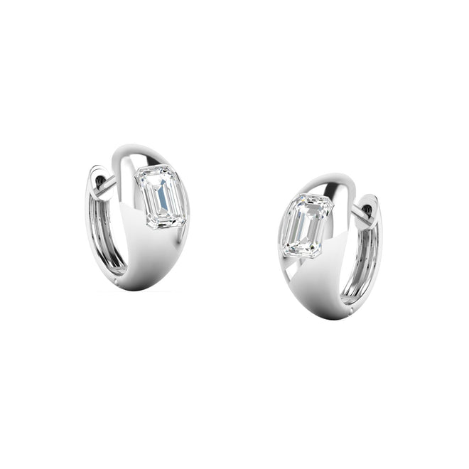 14 Karat Gold Domed Huggy Earring with Lab Grown Emerald-Cut Diamond (1.00 Total Weight F+color -VS+ Clarity) - Paul Nudelman Jewellers