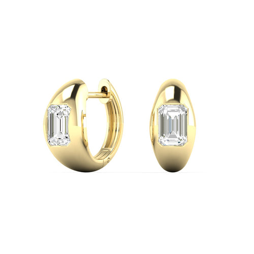 14 Karat Gold Domed Huggy Earring with Lab Grown Emerald-Cut Diamond (1.00 Total Weight F+color -VS+ Clarity) - Paul Nudelman Jewellers