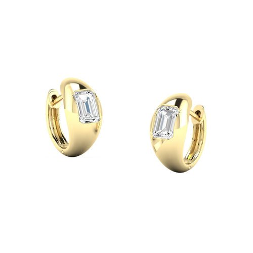 14 Karat Gold Domed Huggy Earring with Lab Grown Emerald-Cut Diamond (1.00 Total Weight F+color -VS+ Clarity)