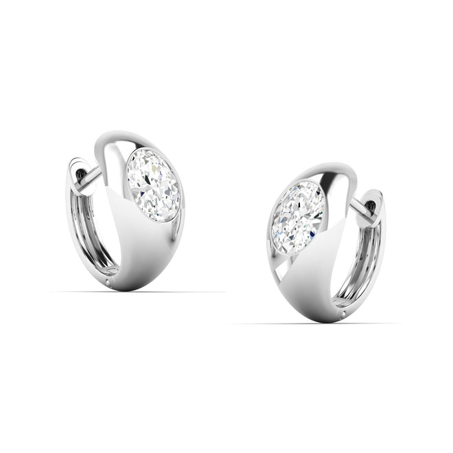 14 Karat Gold Domed Huggy Earring with Lab Grown Oval Diamond (1.00 Total Carat Weight F+color -VS+Clarity) - Paul Nudelman Jewellers