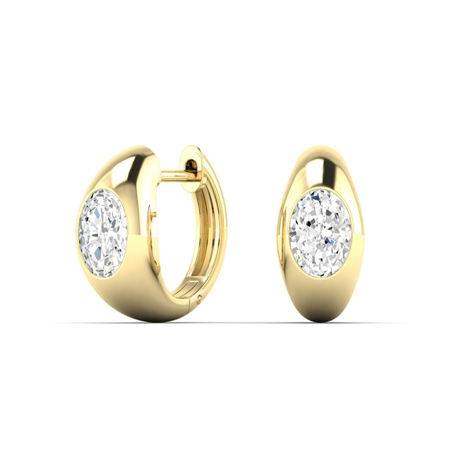 14 Karat Gold Domed Huggy Earring with Lab Grown Oval Diamond (1.00 Total Carat Weight F+color -VS+Clarity) - Paul Nudelman Jewellers
