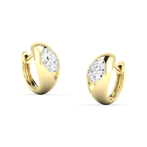 14 Karat Gold Domed Huggy Earring with Lab Grown Oval Diamond (1.00 Total Carat Weight F+color -VS+Clarity)