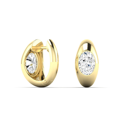 14 Karat Gold Domed Huggy Earring with Lab Grown Oval Diamond (1.00 Total Carat Weight F+color -VS+Clarity) - Paul Nudelman Jewellers