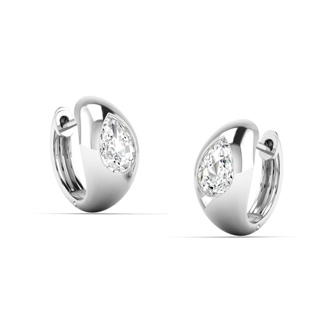 14 Karat Gold Domed Huggy Earring with Lab Grown Pear-Shape Diamond (1.00 Total Weight F+color -VS+ Clarity) - Paul Nudelman Jewellers