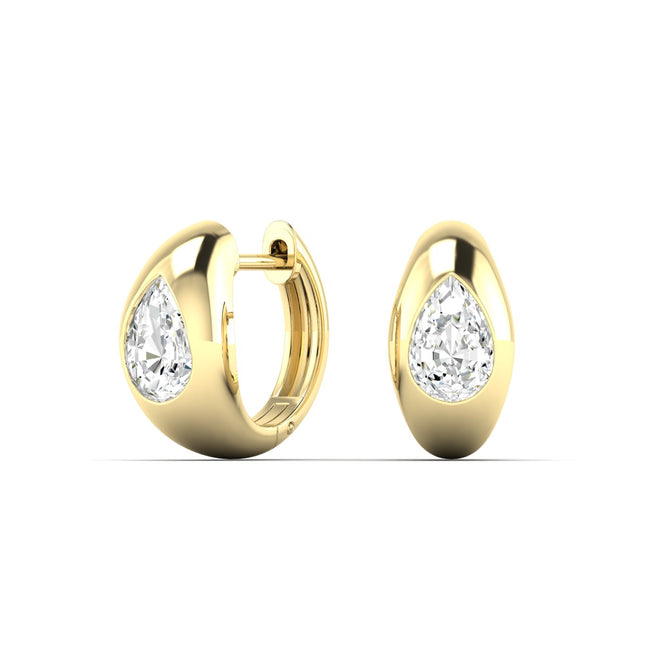 14 Karat Gold Domed Huggy Earring with Lab Grown Pear-Shape Diamond (1.00 Total Weight F+color -VS+ Clarity) - Paul Nudelman Jewellers