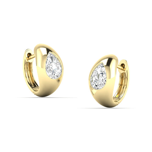 14 Karat Gold Domed Huggy Earring with Lab Grown Pear-Shape Diamond (1.00 Total Weight F+color -VS+ Clarity) - Paul Nudelman Jewellers
