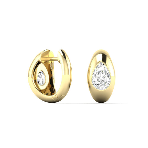 14 Karat Gold Domed Huggy Earring with Lab Grown Pear-Shape Diamond (1.00 Total Weight F+color -VS+ Clarity) - Paul Nudelman Jewellers