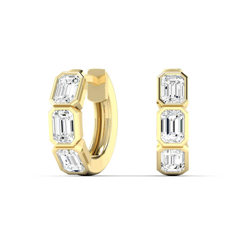 14 Karat Gold lab Grown Emerald-Cut Diamond Huggy Earrings (1.20 TCW F+ Color-VS+ Clarity)