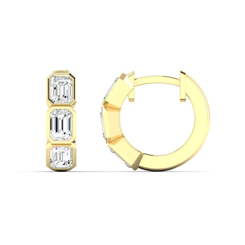 14 Karat Gold lab Grown Emerald-Cut Diamond Huggy Earrings (1.20 TCW F+ Color-VS+ Clarity)