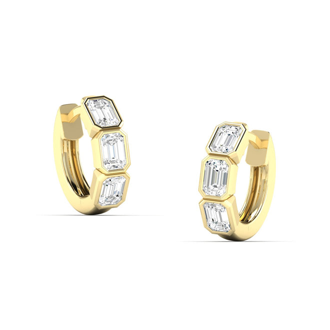 14 Karat Gold lab Grown Emerald-Cut Diamond Huggy Earrings (1.20 TCW F+ Color-VS+ Clarity)