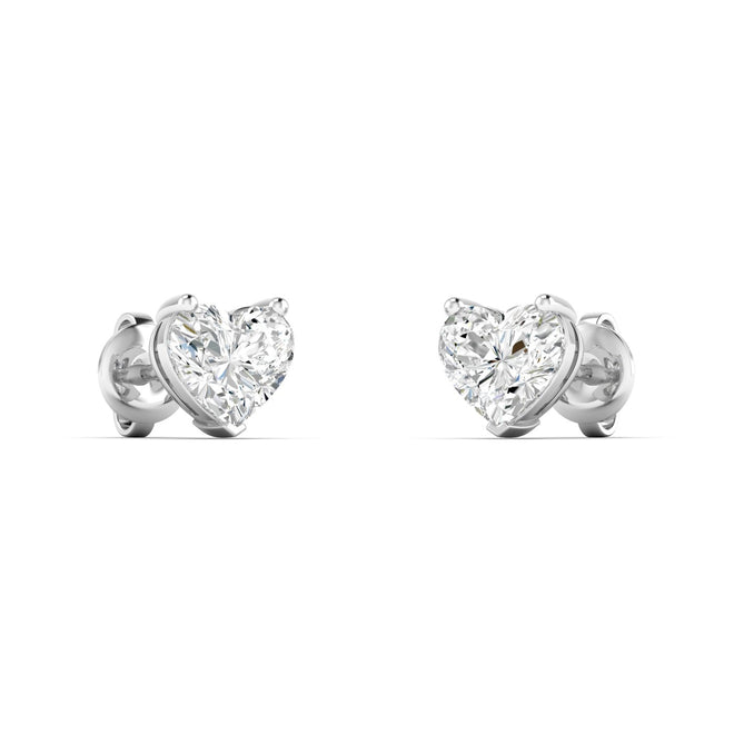 14K white gold heart-shaped lab-grown diamond stud earrings by Paul Nudelman Jewellers.