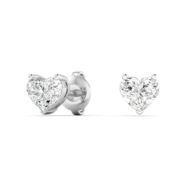 14 Karat Lab Grown Heart-Shape 4 Prong Diamond Earring(F+Color-VS+Clarity)