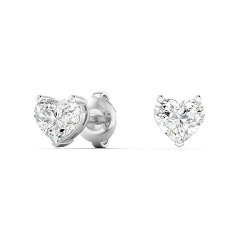 14 Karat Lab Grown Heart-Shape Prong Set Diamond Earrings(F+Color+VS+Clarity)