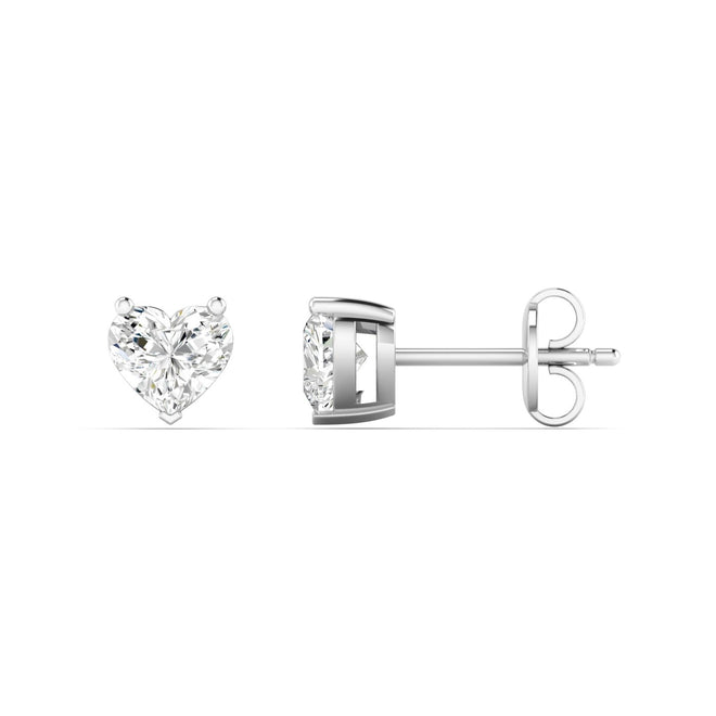 14 Karat Lab Grown Heart-Shape 4 Prong Diamond Earring(F+Color-VS+Clarity)
