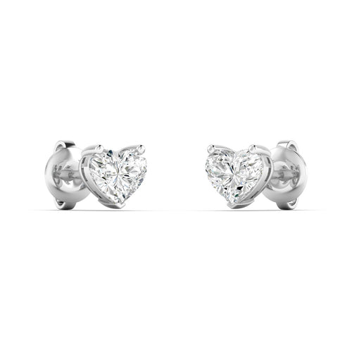 14 Karat Lab Grown Heart-Shape 4 Prong Diamond Earring(F+Color-VS+Clarity)