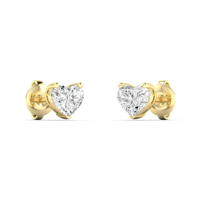 14 Karat Lab Grown Heart-Shape 4 Prong Diamond Earring(F+Color-VS+Clarity)