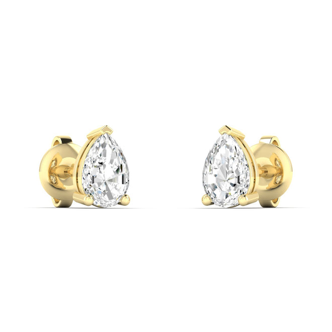 14 Karat Lab Grown Pear-Shape 4 Prong Diamond Earring(F+Color-VS+Clarity)