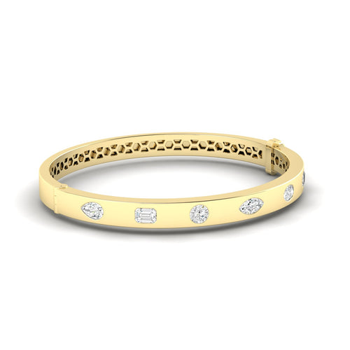 14 Karat Gold Multi-Shaped Lab Grown Diamond Bangle Bracelet with Two Carats Total Weight F color -VS