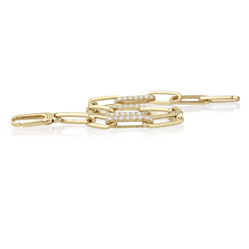 14 Karat Yellow and White Gold Paper Clip Bracelet set with Diamonds