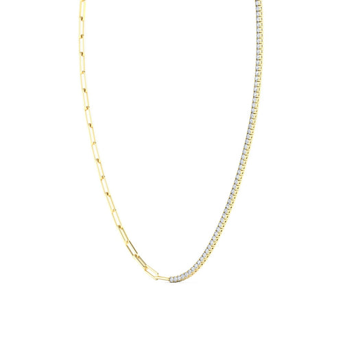 Half Tennis Lab Grown Diamond Necklace with Paper Clip Chain (4.00 Total Carat weight F+ Color VS+ Clarity)