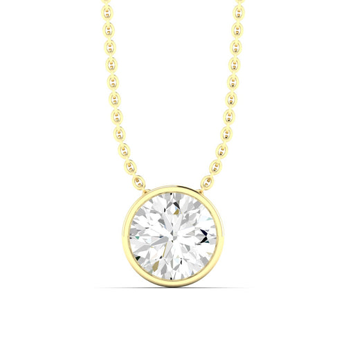 14 Karat Gold Bezel Set Round Lab Grown Diamond Necklace(F+ Color- VS+ Clarity)
