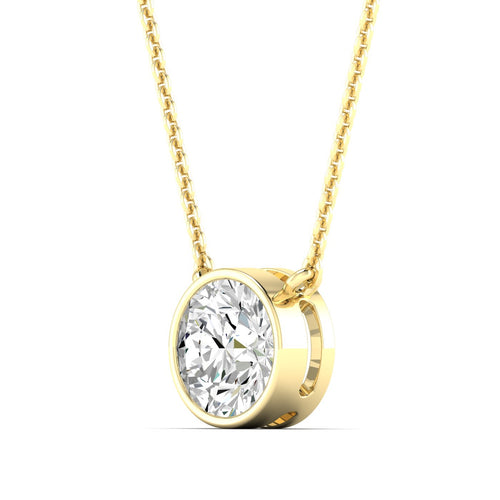 14 Karat Gold Bezel Set Round Lab Grown Diamond Necklace(F+ Color- VS+ Clarity)