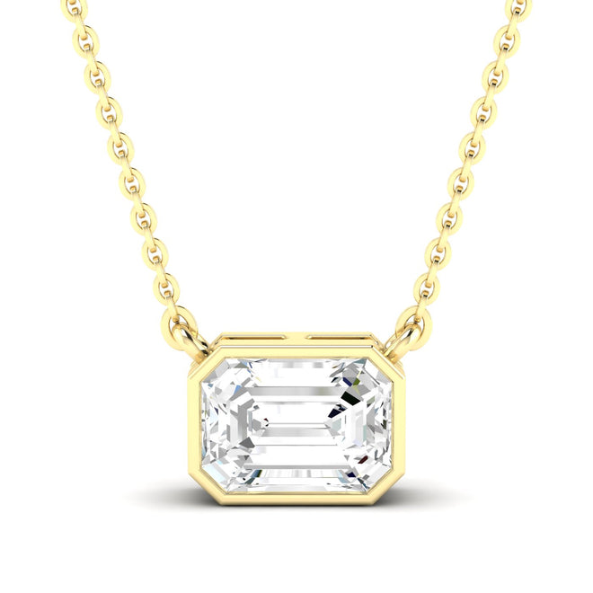 14 Karat Gold Bezel Set  Emerald Cut Lab Grown Diamond  Necklace (F+ Color VS+Clarity)