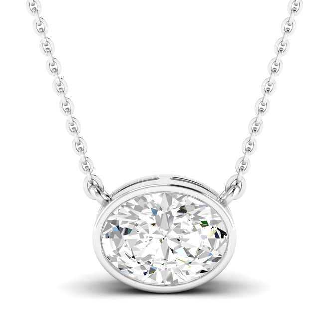14K Lab Grown Bezel Set Necklace - Oval