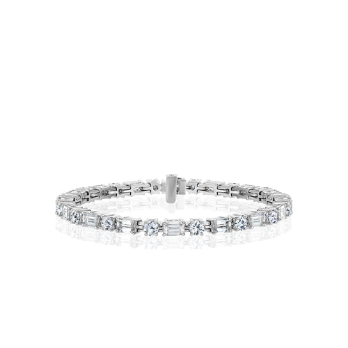 Elegant Platinum Diamond Tennis Bracelet with Emerald-cut and Round Brlliant Diamonds (Total Carat Weight 10 Carats)