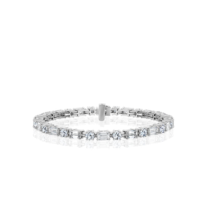 Elegant Platinum Diamond Tennis Bracelet with Emerald-cut and Round Brlliant Diamonds (Total Carat Weight 10 Carats)