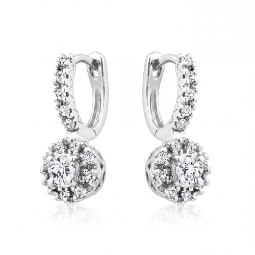 Estate 14 Karat White Gold Diamond Drop Earrings