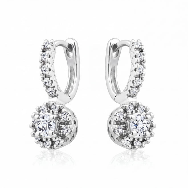 Estate 14 Karat White Gold Diamond Drop Earrings