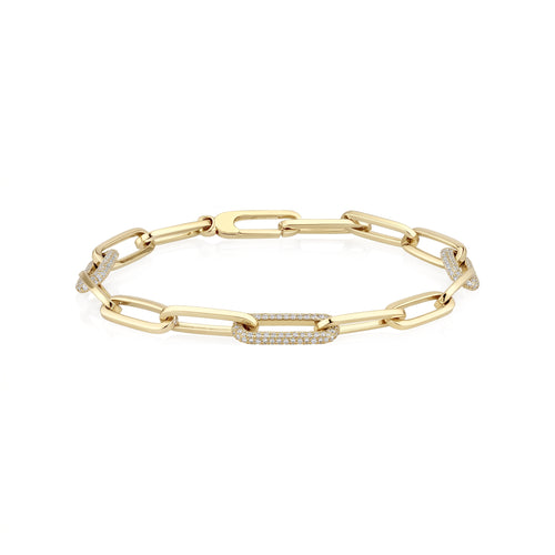 14 Karat Yellow and White Gold Paper Clip Bracelet set with Diamonds