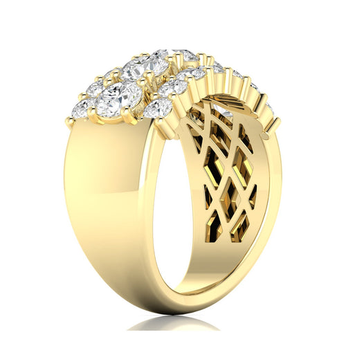 14 Karat Gold Three-Row Round Lab Grown Diamond Ring (3 Carat Total Weight F+ Color -VS+ Clarity)