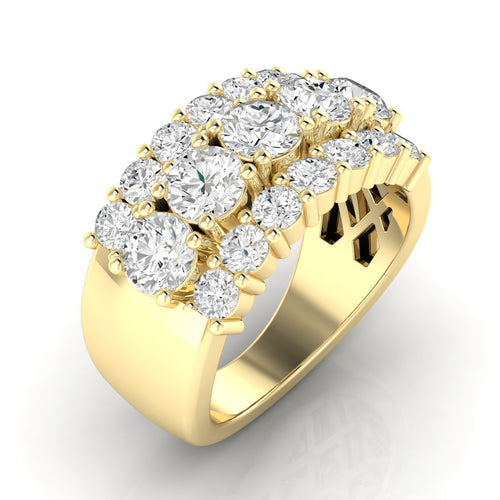 14 Karat Gold Three-Row Round Lab Grown Diamond Ring (3 Carat Total Weight F+ Color -VS+ Clarity)