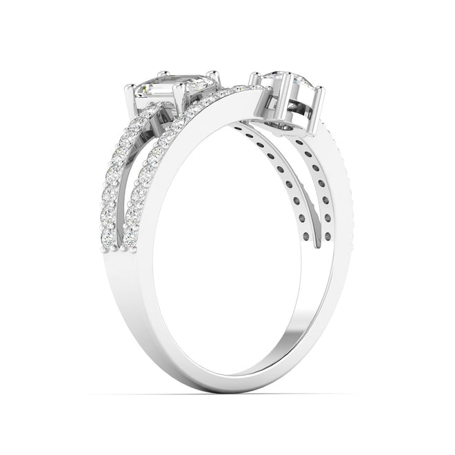Lab Grown Two-Stone Open Diamond Ring (1.00 Carats Total Weight F-color VS Clarity)