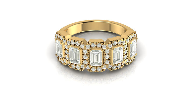 14 Karat Yellow Gold Five-Stone Emerald Halo Lab Grown Diamond Ring (2.00 Carats Total Weight - F color -Clarity VS+