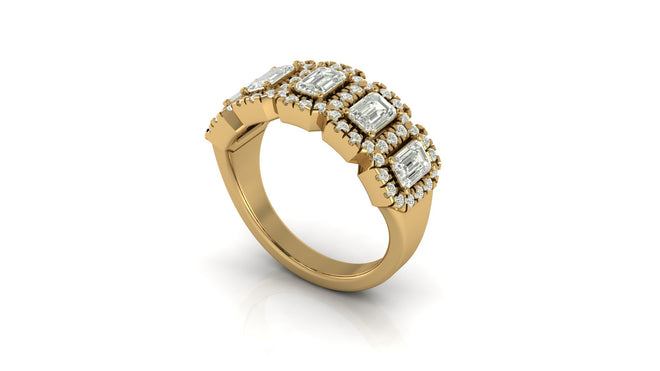 14 Karat Yellow Gold Five-Stone Emerald Halo Lab Grown Diamond Ring (2.00 Carats Total Weight - F color -Clarity VS+