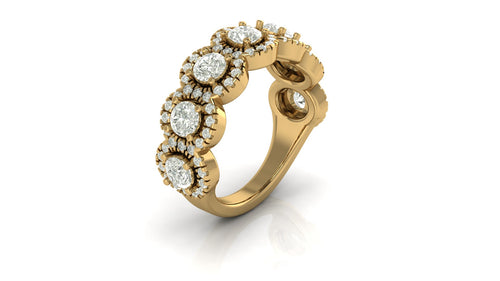 14 Karat Yellow Gold Seven-Stone Round Halo Lab Grown Diamond Ring (2.00 Carats Total Weight F+color -Clarity VS+)
