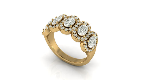 14 Karat Yellow Gold Five-Stone Oval Lab Grown Diamond Halo Ring (2.30 Carats Total Weight F color -Clarity VS) - Paul Nudelman Jewellers