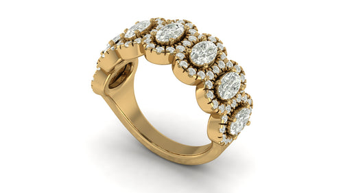 14 Karat Yellow Gold Seven-Stone Oval Lab Grown Diamond Halo Ring (2.00 Carats Total Weight F color -Clarity VS)