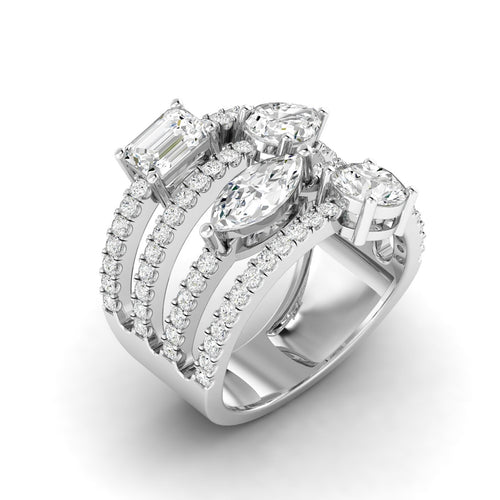 14 Karat Four Row Lab Grown Diamond Multi Shape Ring ( 3.00 Total Carat Weight F+ Color-VS+ Clarity)