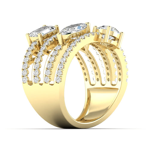 14 Karat Four Row Lab Grown Diamond Multi Shape Ring ( 3.00 Total Carat Weight F+ Color-VS+ Clarity)