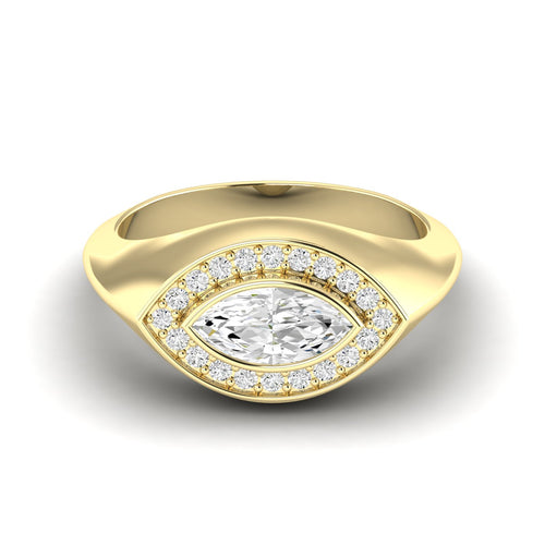 14 Karat Lab Grown Diamond Marquis Signet Pinky Ring (.65 points Total Carat Weight F+ Color VS Clarity)