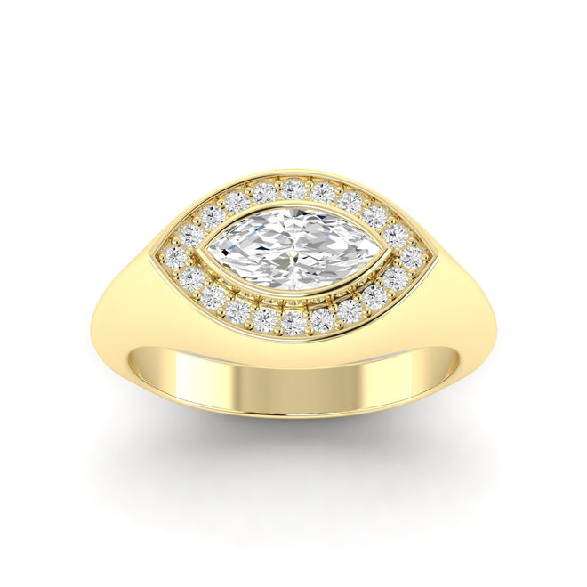 14 Karat Lab Grown Diamond Marquis Signet Pinky Ring (.65 points Total Carat Weight F+ Color VS Clarity)