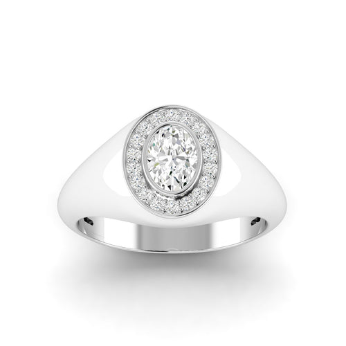 14 Karat Lab Grown Diamond Oval Signet Pinky Ring (0.65 points Total Carat Weight F+ Color VS Clarity)